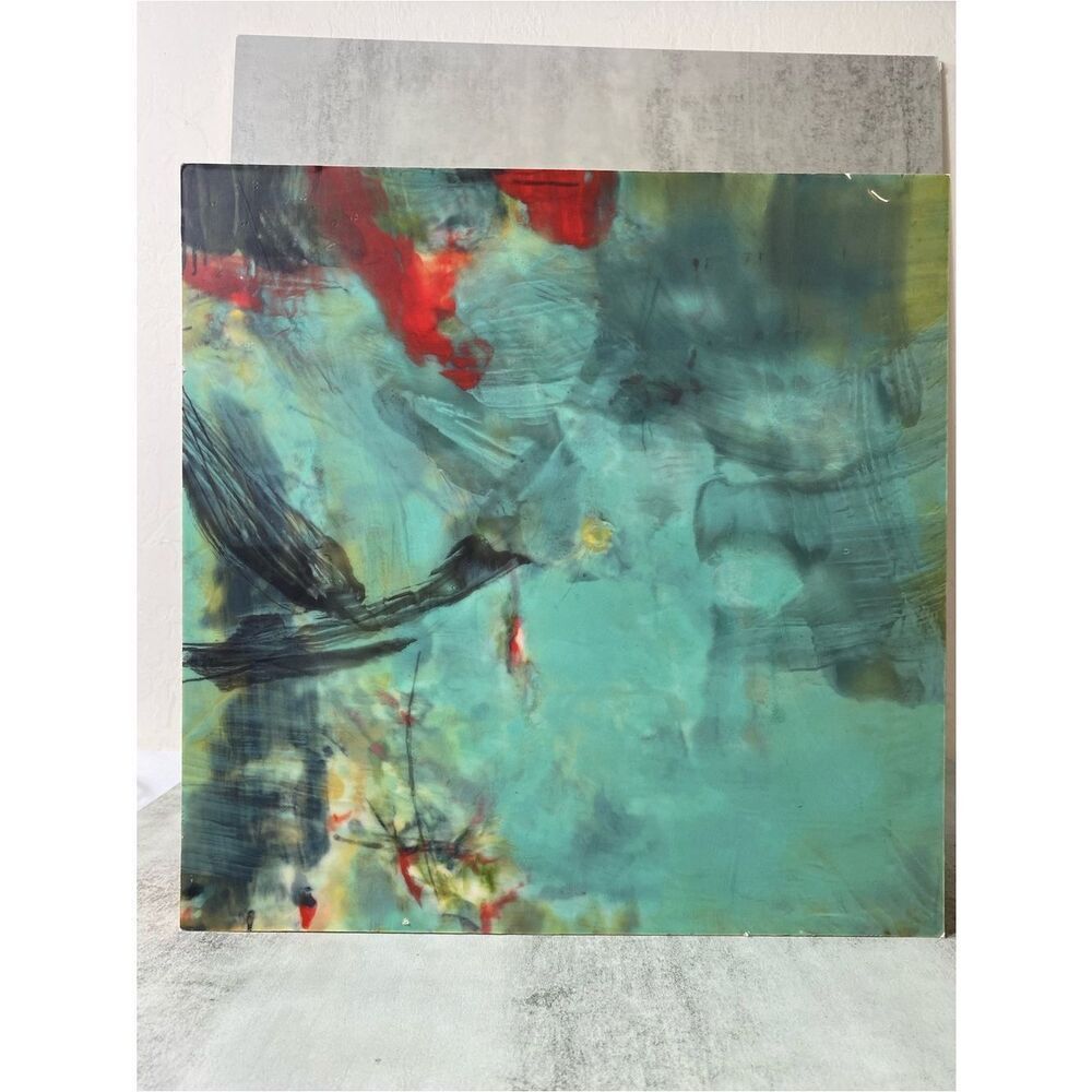 Abstract Teal Red - Hotel Commission- Statement art 14”x 14”